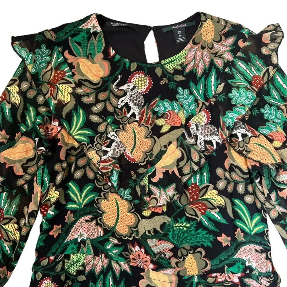 Maison Scotch Yeah Jungle Floral Print Dress Size Black/Green Size XS - Picture 7 of 13